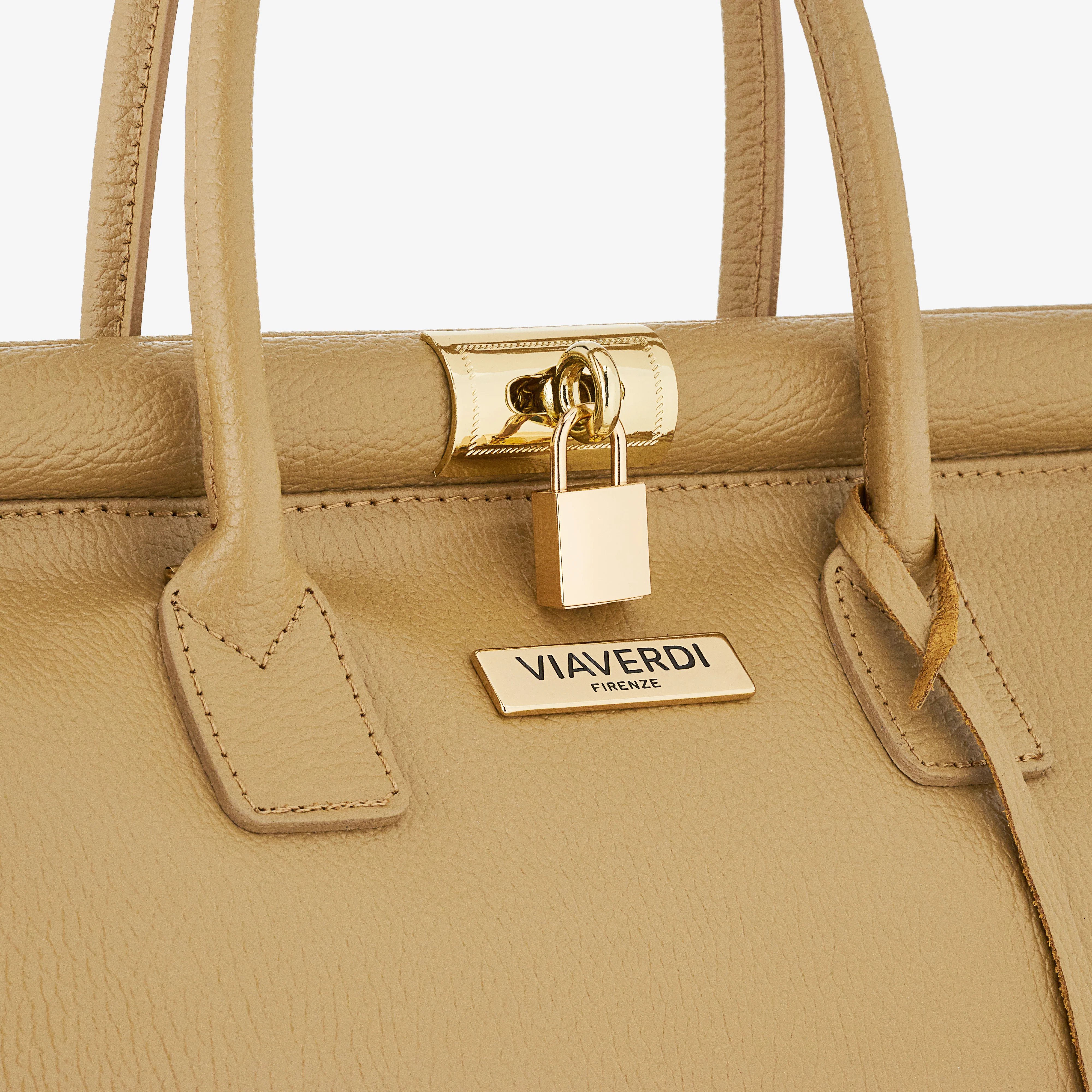 Borsa a Mano con Tracolla VIAVERDI in Pelle color Nocciola Made in Italy Linea Barga - Image 4