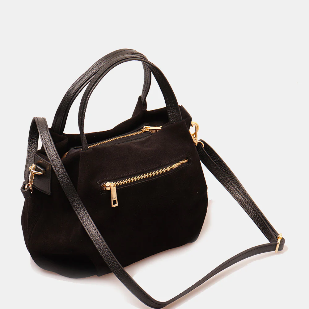 Borsa a Mano con Tracolla VIAVERDI in Camoscio Nera Made in Italy linea Castiglione - Image 3