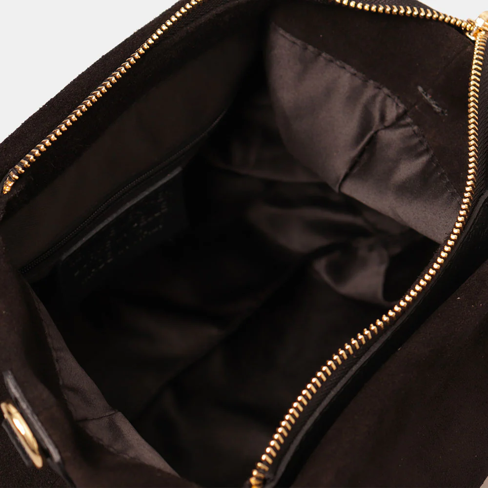 Borsa a Mano con Tracolla VIAVERDI in Camoscio Nera Made in Italy linea Castiglione - Image 4