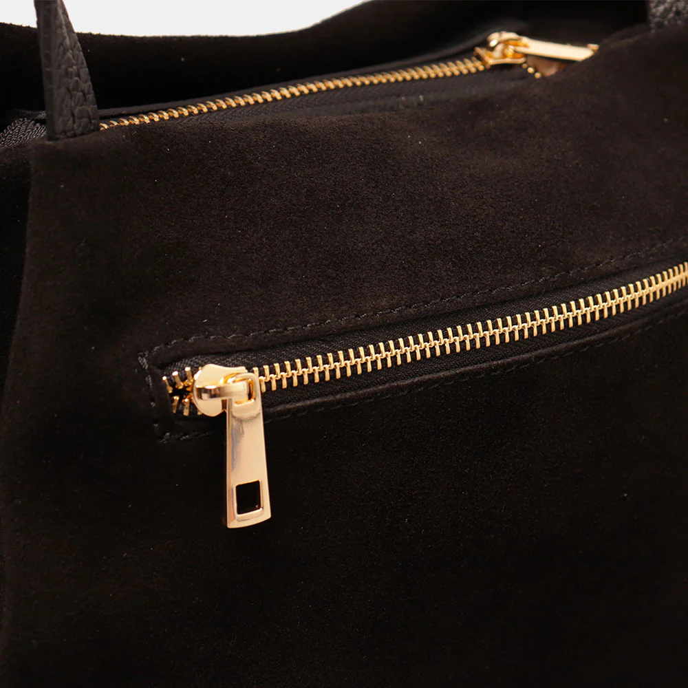 Borsa a Mano con Tracolla VIAVERDI in Camoscio Nera Made in Italy linea Castiglione - Image 5