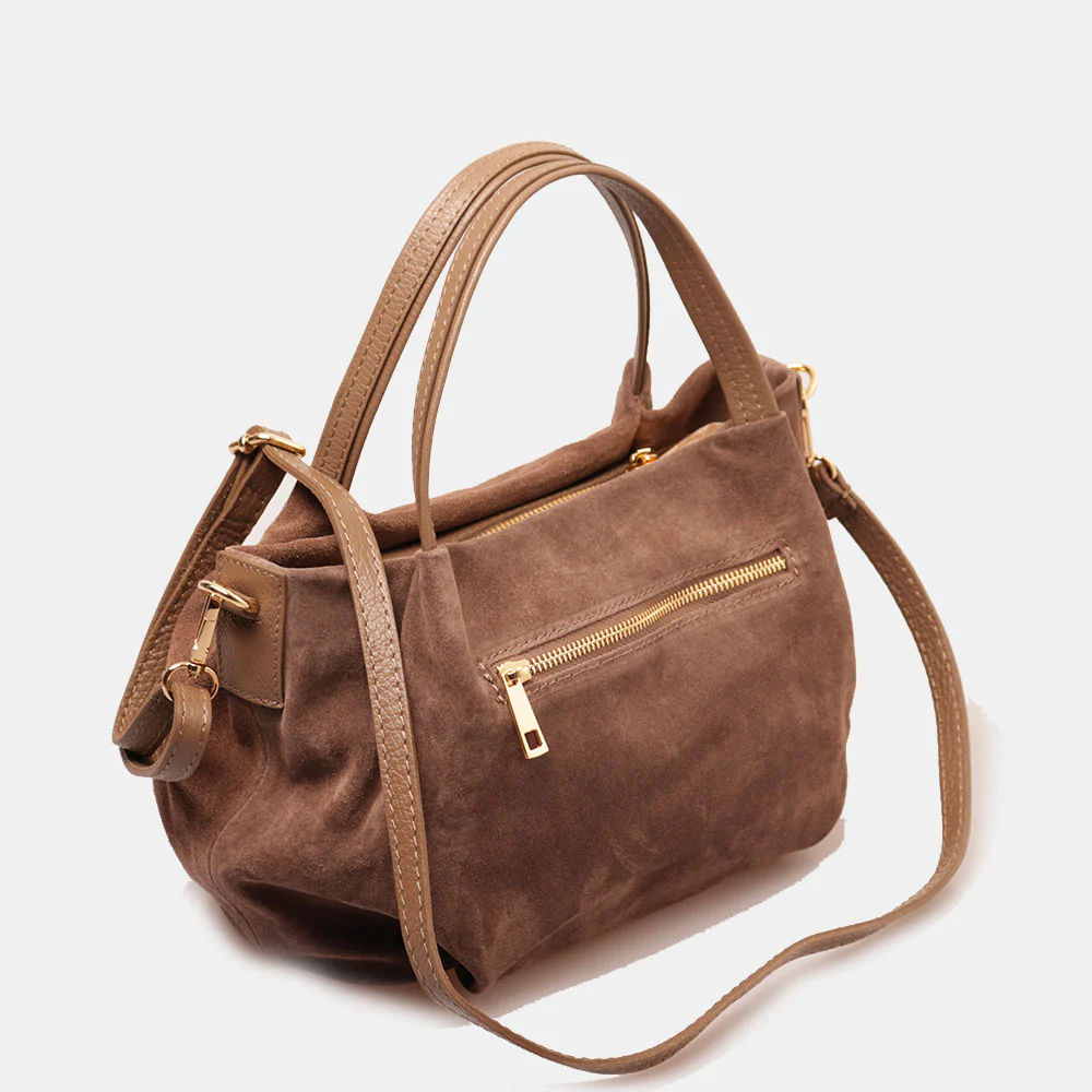 Borsa a Mano con Tracolla VIAVERDI in Camoscio Taupe Made in Italy linea Castiglione - Image 3