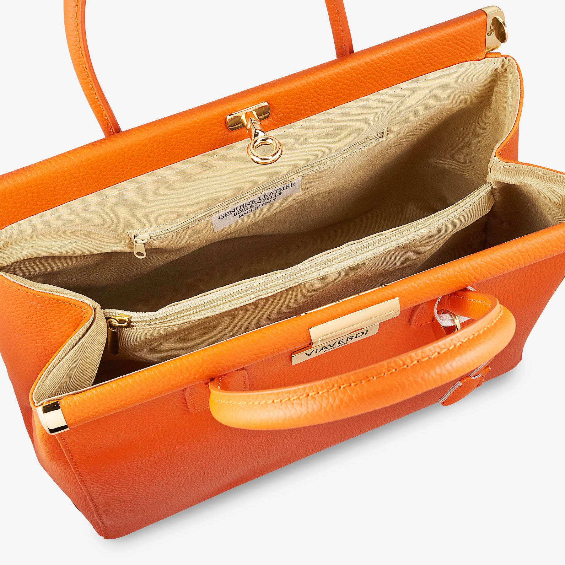Borsa a Mano con Tracolla VIAVERDI in Pelle Arancione Made in Italy Linea Barga - Image 6