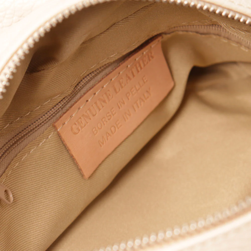 Borsa a Mano con Tracolla VIAVERDI in Pelle Beige Made in Italy linea Certaldo - Image 9