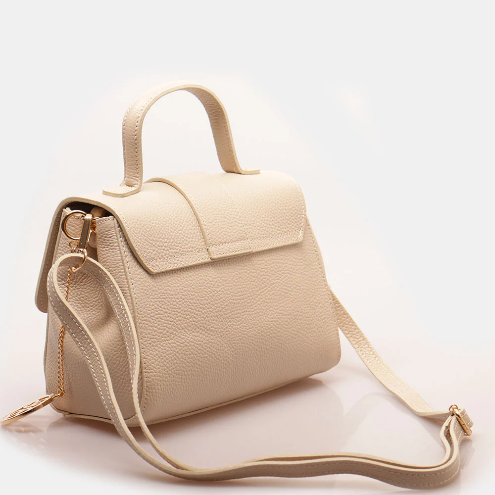 Borsa a Mano con Tracolla VIAVERDI in Pelle Beige Made in Italy linea Fiesole - Image 6
