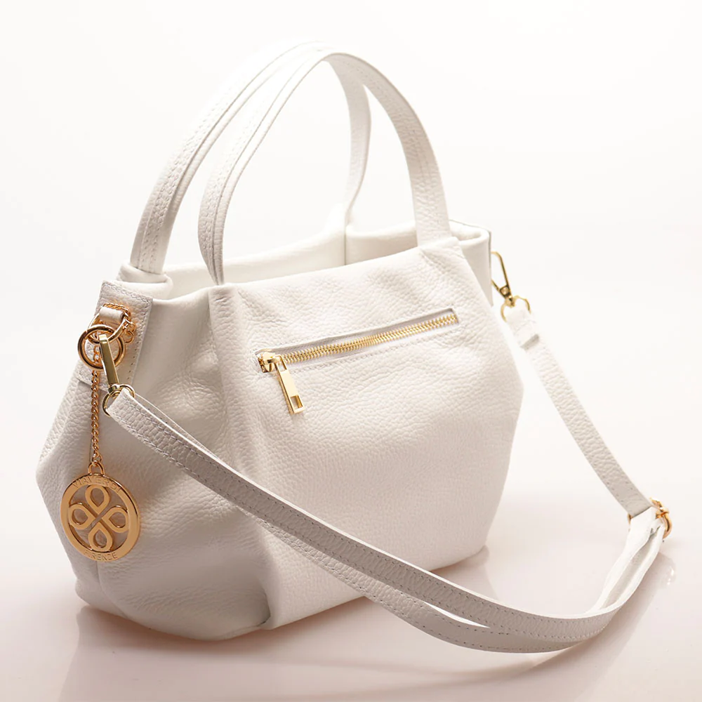 Borsa a Mano con Tracolla VIAVERDI in Pelle Bianca Made in Italy linea Castiglione - Image 4
