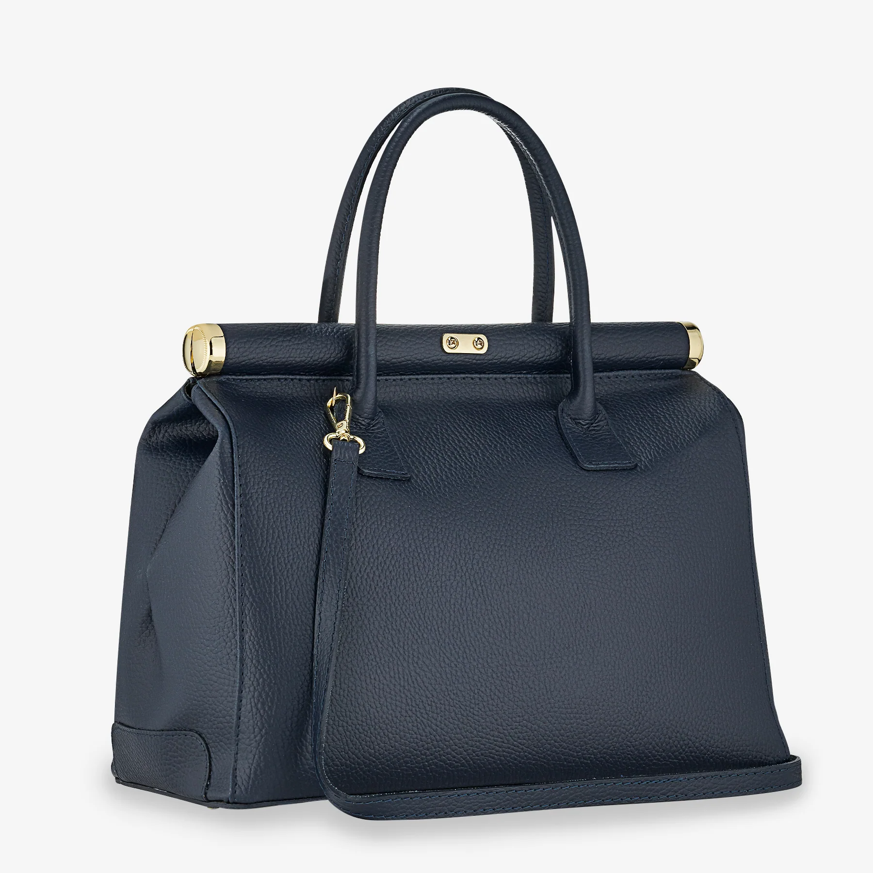 Borsa a Mano con Tracolla VIAVERDI in Pelle Blu Made in Italy Linea Barga - Image 3