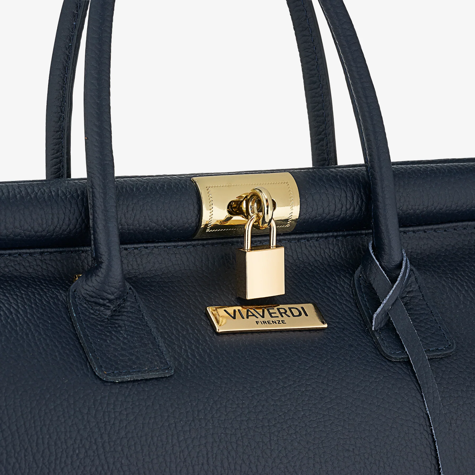 Borsa a Mano con Tracolla VIAVERDI in Pelle Blu Made in Italy Linea Barga - Image 4