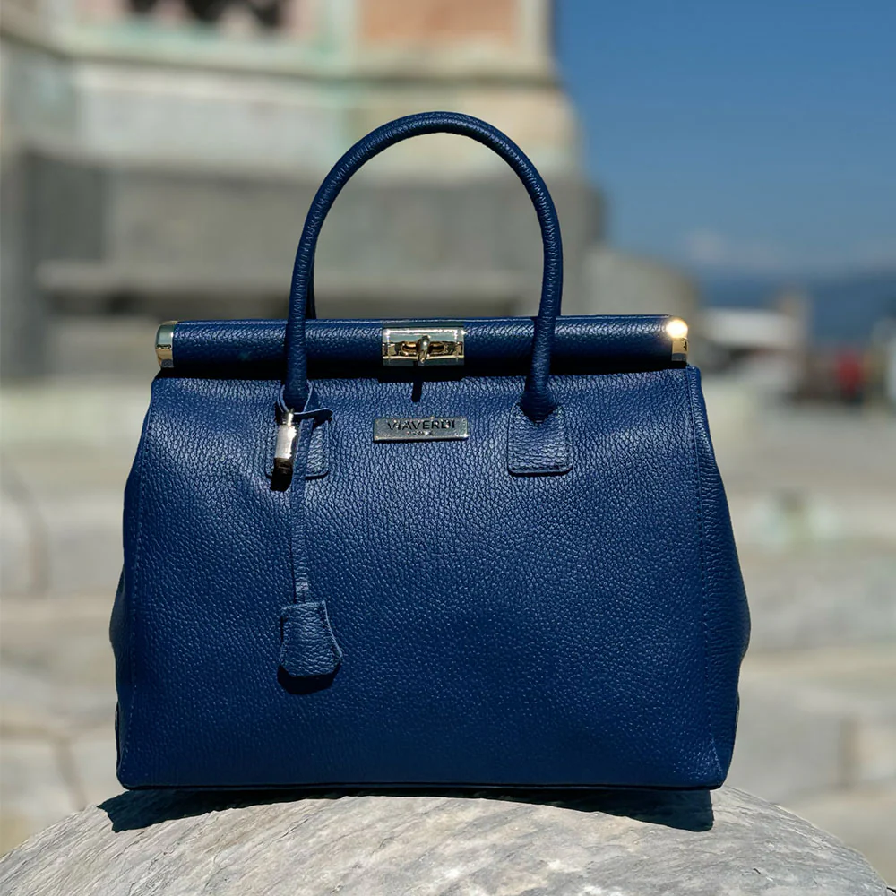 Borsa a Mano con Tracolla VIAVERDI in Pelle Blu Made in Italy Linea Barga - Image 7