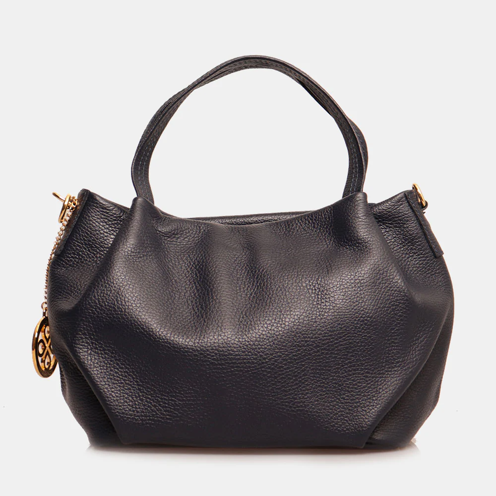 Borsa a Mano con Tracolla VIAVERDI in Pelle Blu Made in Italy linea Castiglione