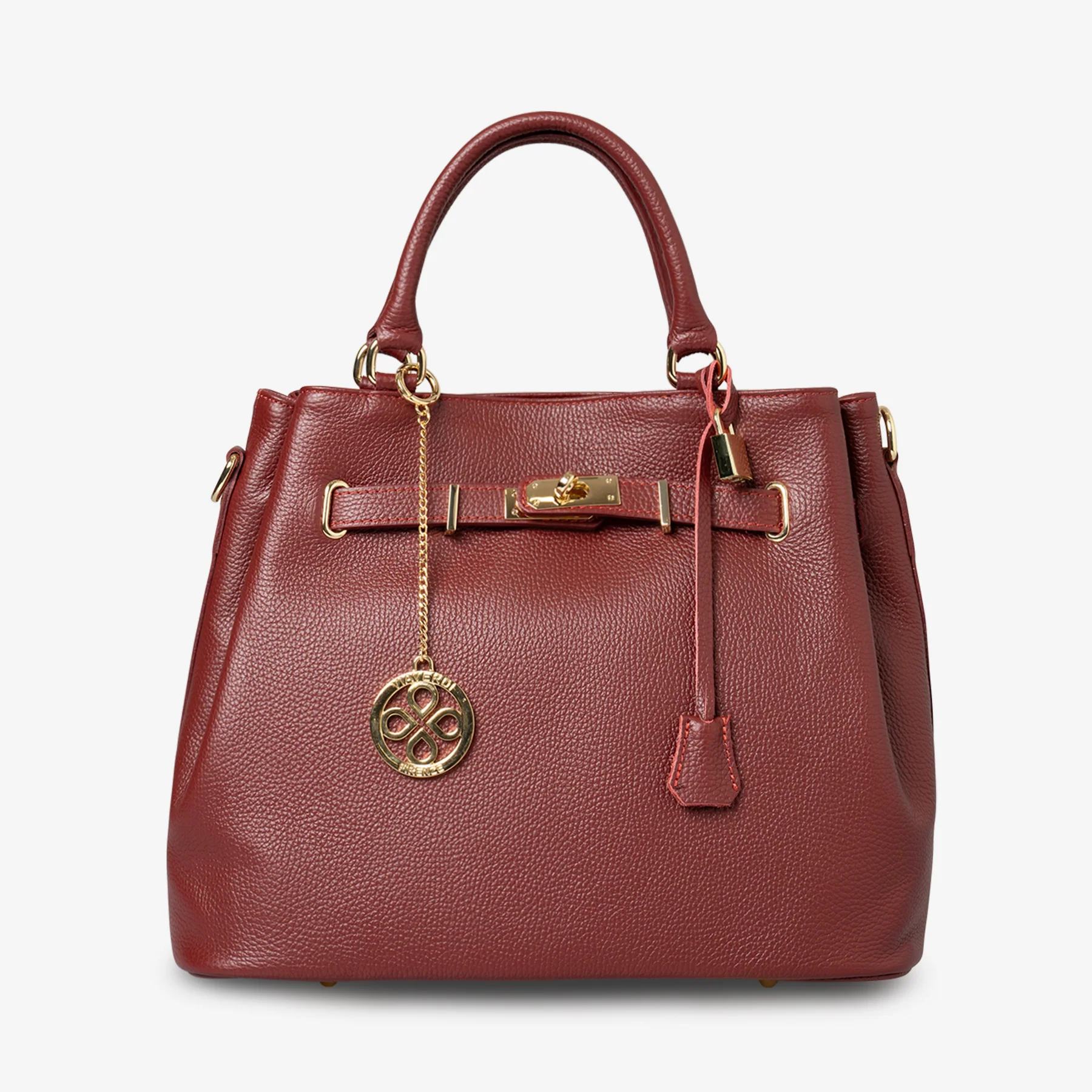 Borsa Grande a Mano con Tracolla VIAVERDI in Pelle Bordeaux Made in Italy linea Artimino