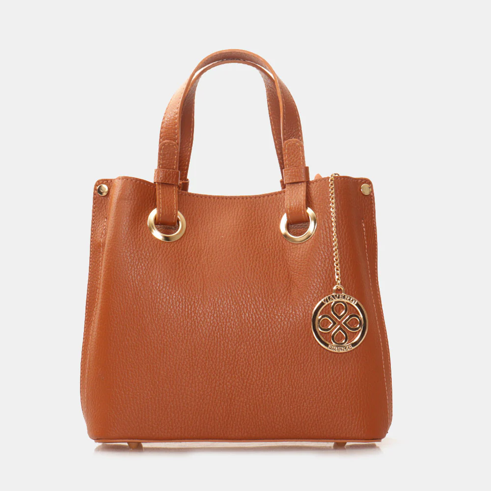 Borsa a Mano VIAVERDI in Pelle color Cuoio Made in Italy