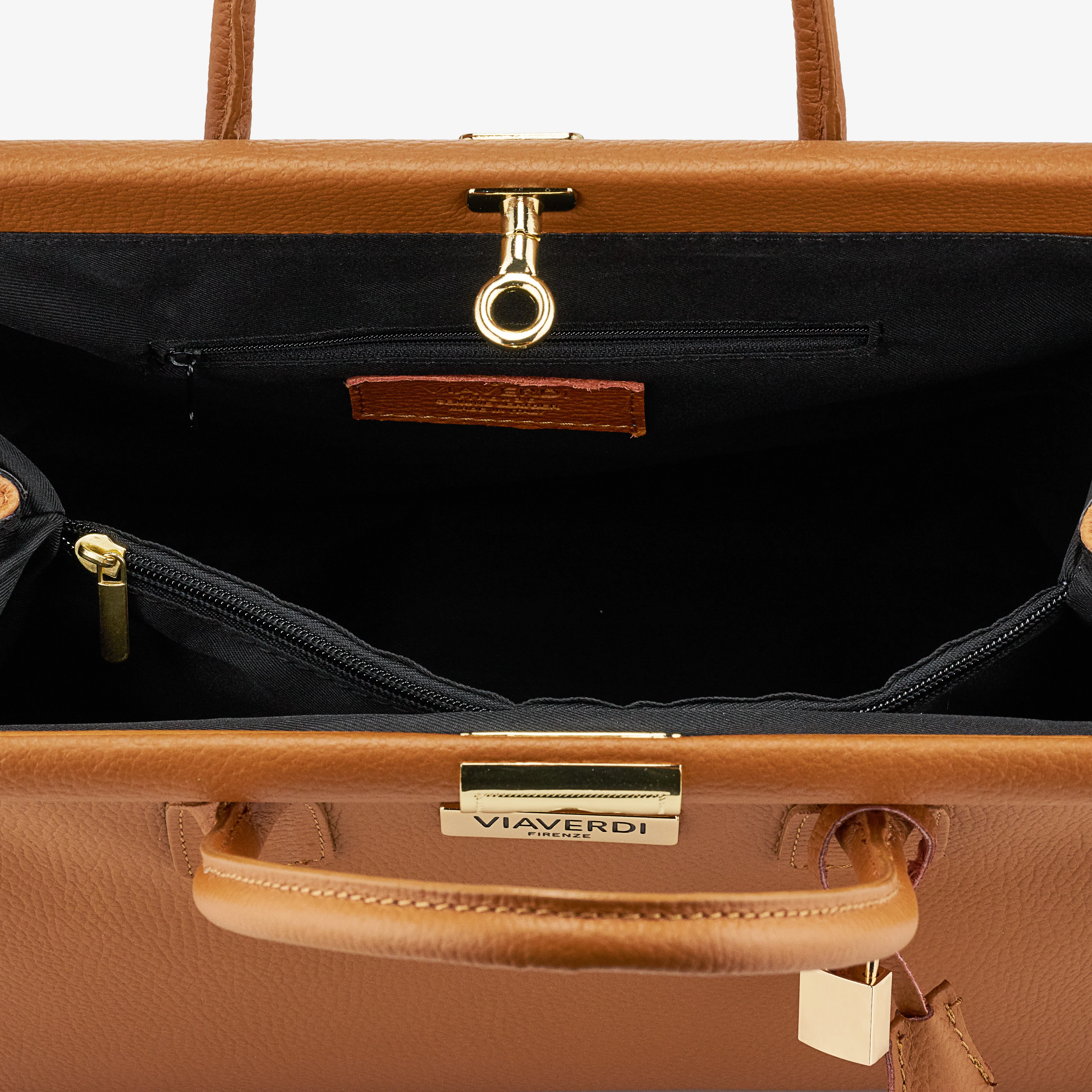 Borsa a Mano con Tracolla VIAVERDI in Pelle Marrone Made in Italy Linea Barga - Image 4