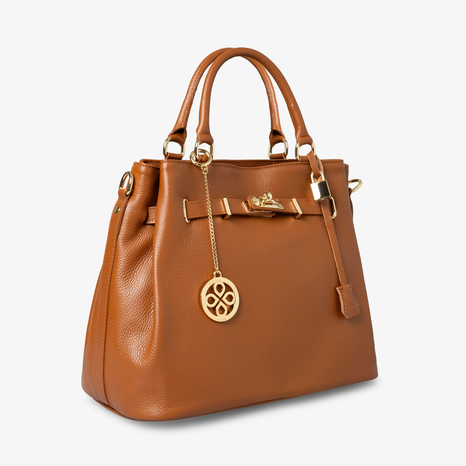 Borsa Grande a Mano con Tracolla VIAVERDI in Pelle color Cuoio Made in Italy linea Artimino - Image 3