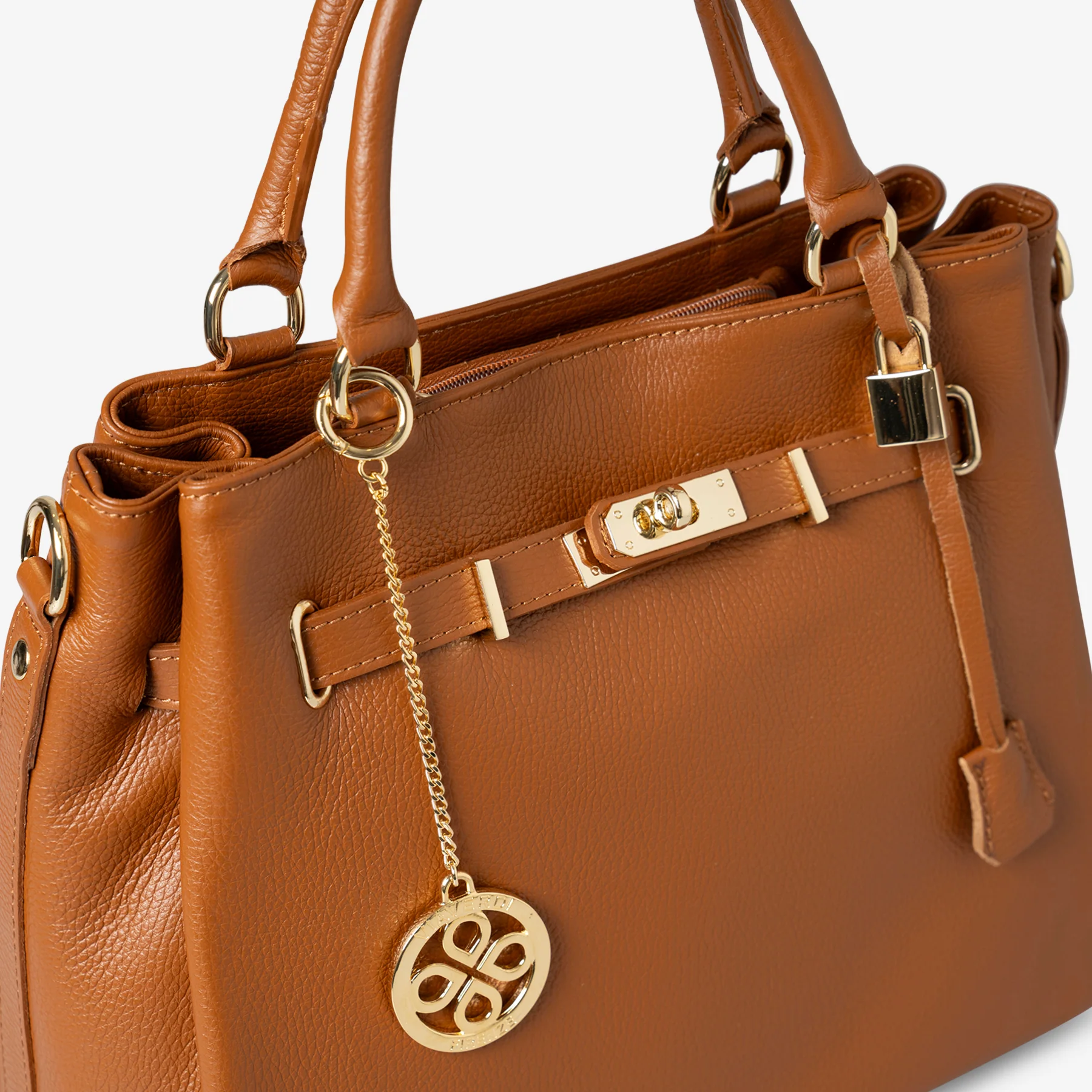 Borsa Grande a Mano con Tracolla VIAVERDI in Pelle color Cuoio Made in Italy linea Artimino - Image 5