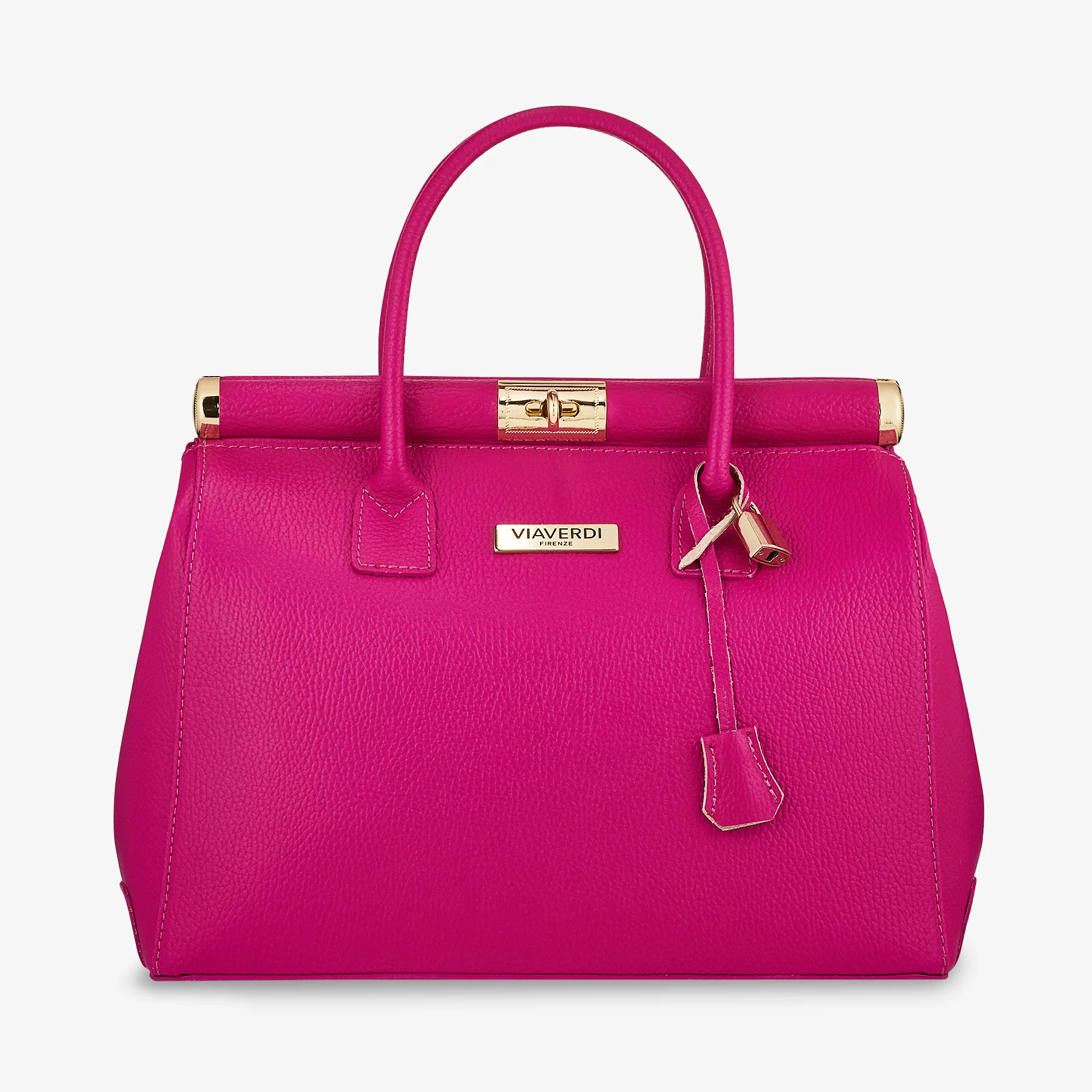 Borsa a Mano con Tracolla VIAVERDI in Pelle Fucsia Made in Italy Linea Barga
