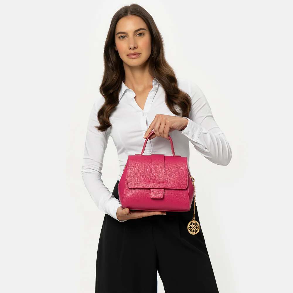 Borsa a Mano con Tracolla VIAVERDI in Pelle Fucsia Made in Italy linea Fiesole - Image 2