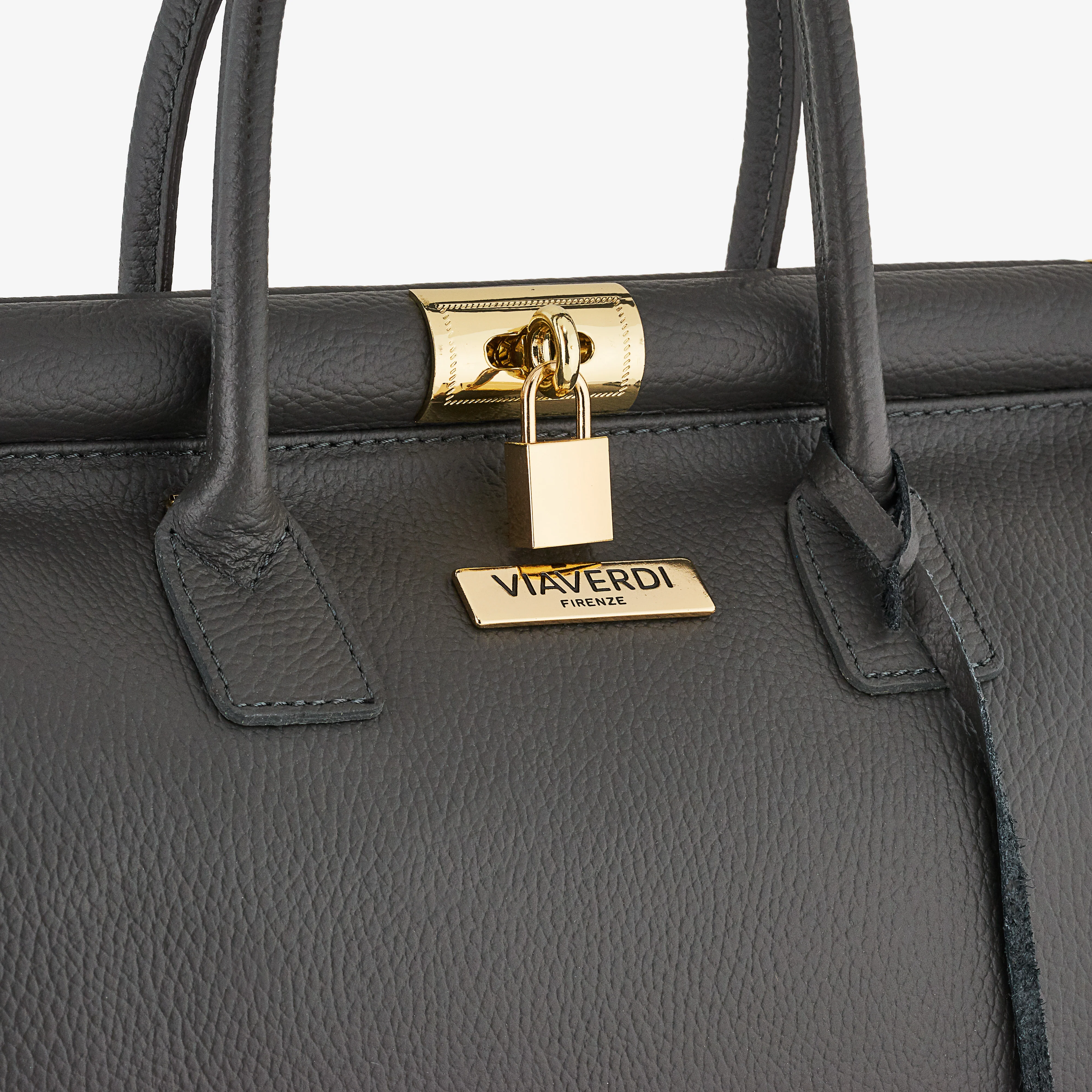 Borsa a Mano con Tracolla VIAVERDI in Pelle Grigio Scuro Made in Italy Linea Barga - Image 3