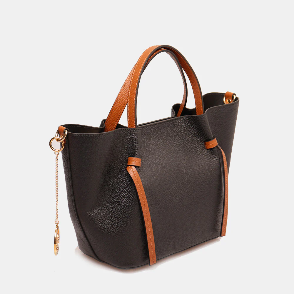 Borsa a Mano con Tracolla VIAVERDI in Pelle Nera e Marrone Made in Italy linea Castiglione - Image 2