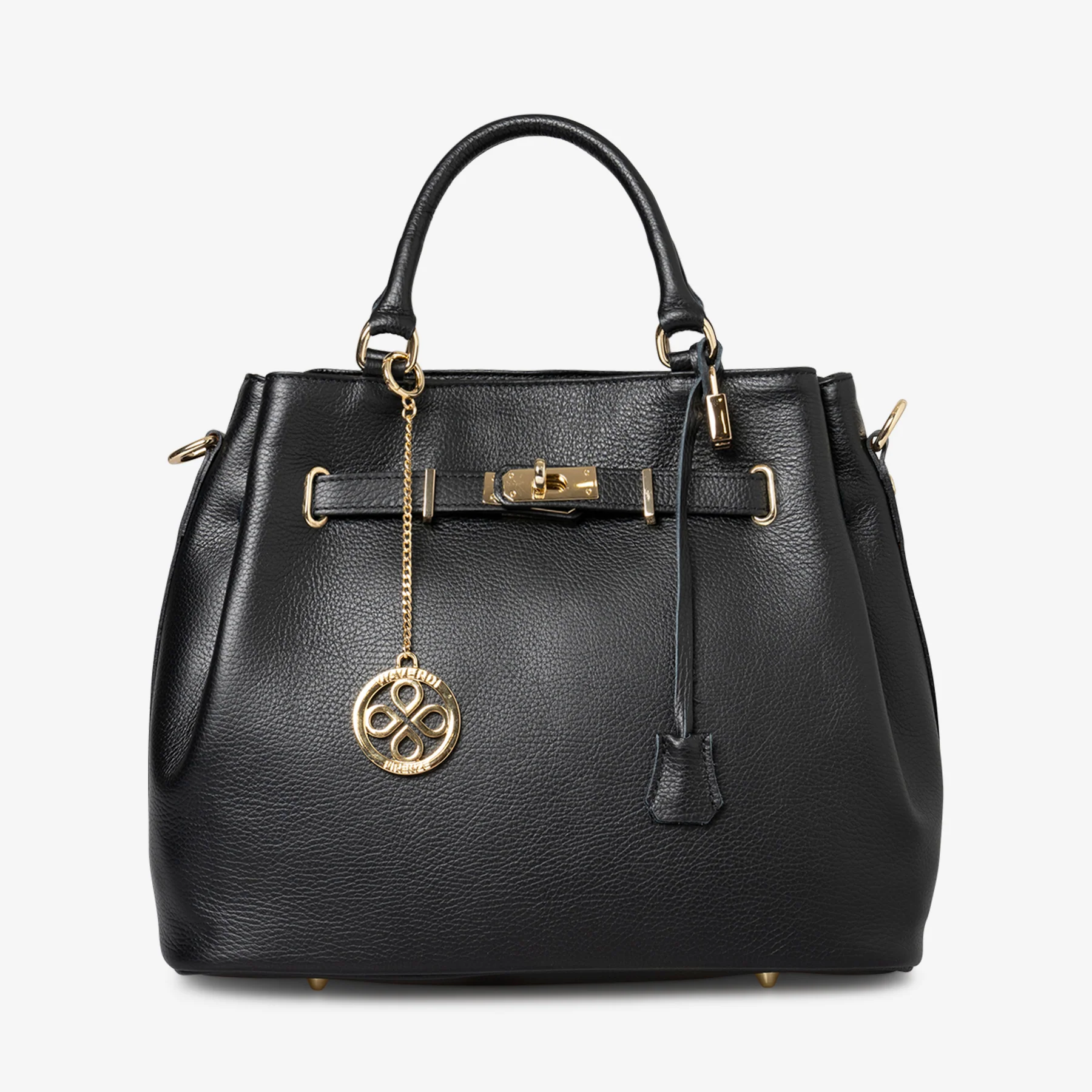 Borsa Grande a Mano con Tracolla VIAVERDI in Pelle Nera Made in Italy linea Artimino