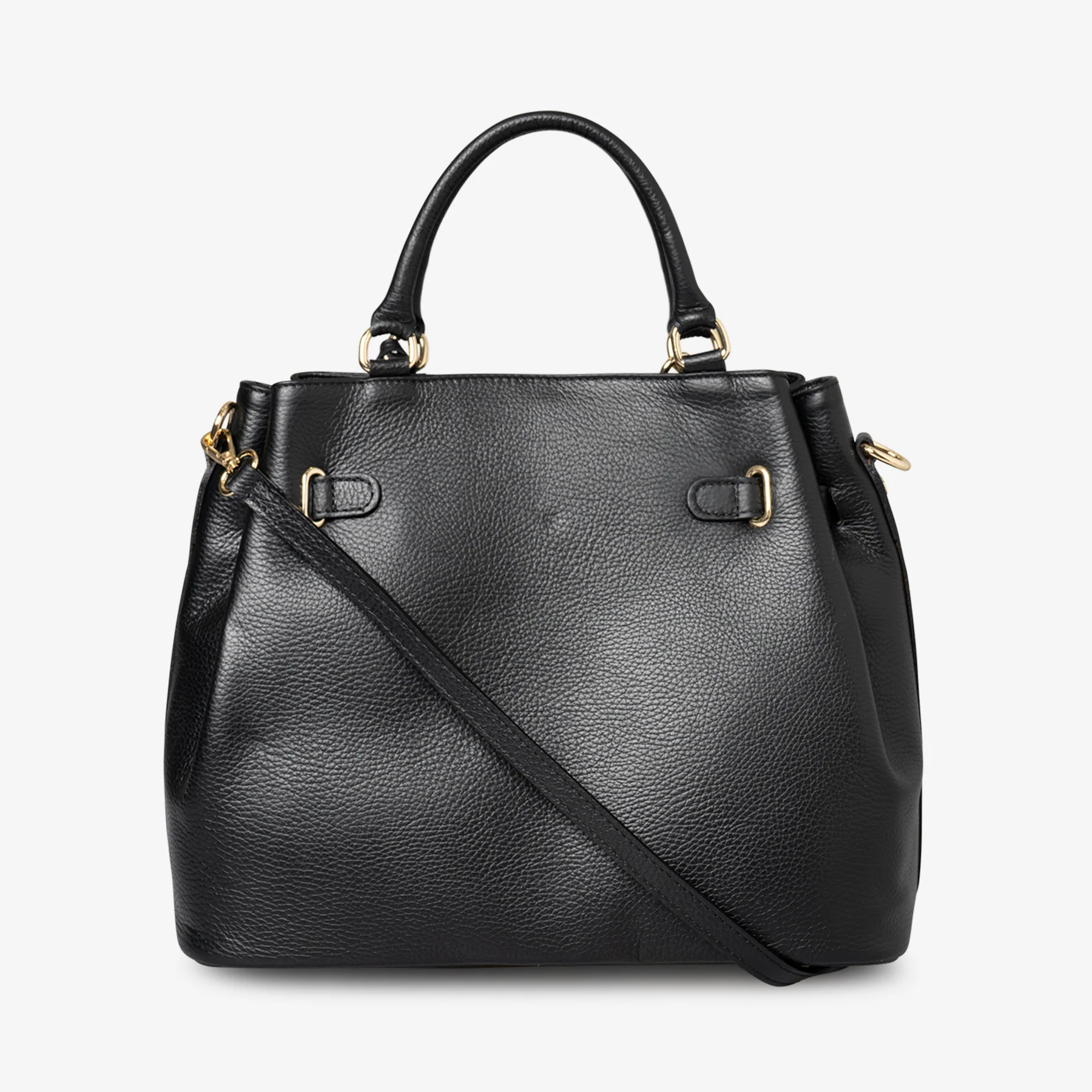 Borsa Grande a Mano con Tracolla VIAVERDI in Pelle Nera Made in Italy linea Artimino - Image 4