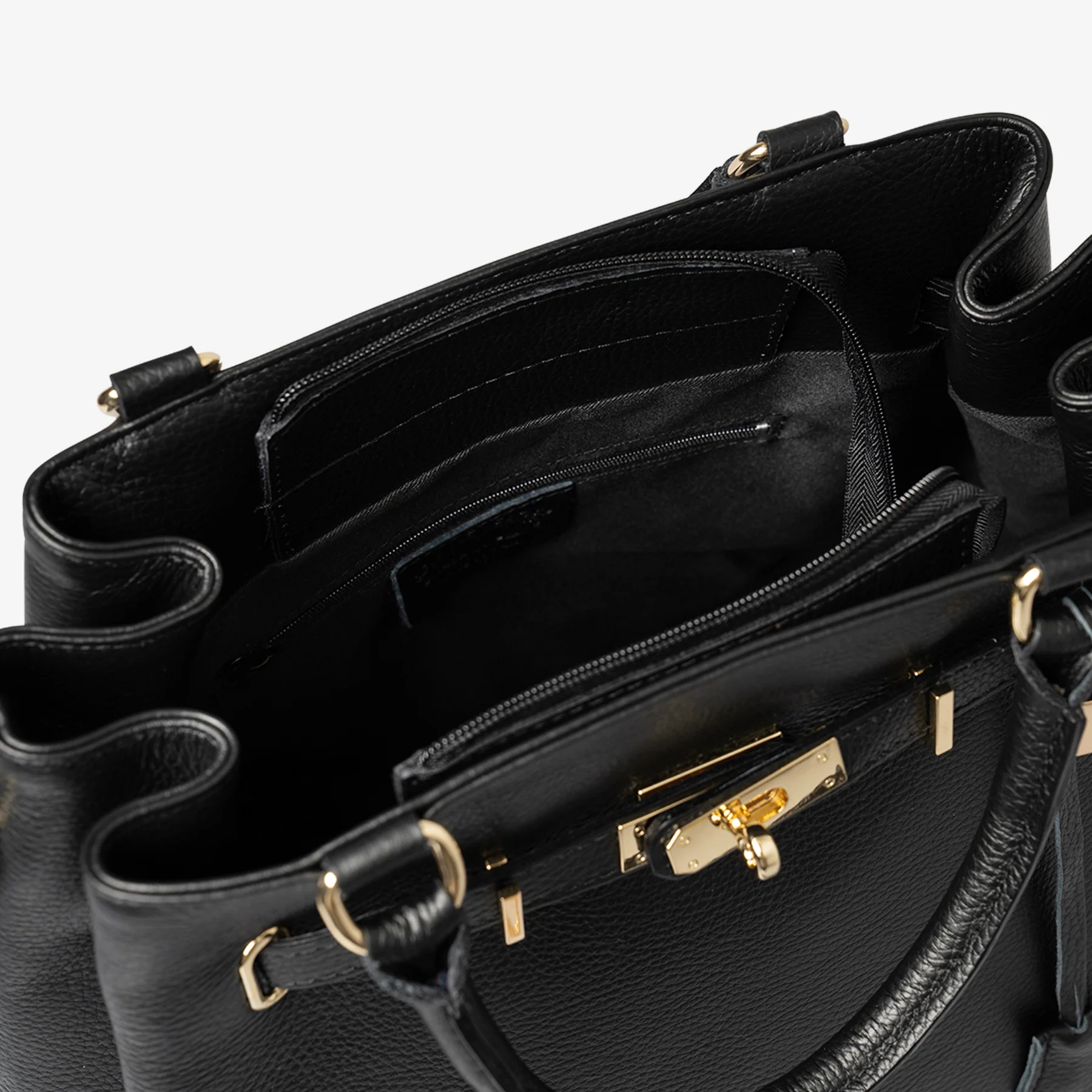 Borsa Grande a Mano con Tracolla VIAVERDI in Pelle Nera Made in Italy linea Artimino - Image 6
