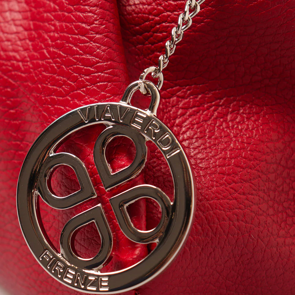 Borsa a Mano con Tracolla VIAVERDI in Pelle Rossa Made in Italy linea Certaldo - Image 9