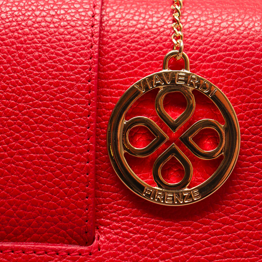 Borsa a Mano con Tracolla VIAVERDI in Pelle Rossa Made in Italy linea Fiesole - Image 11