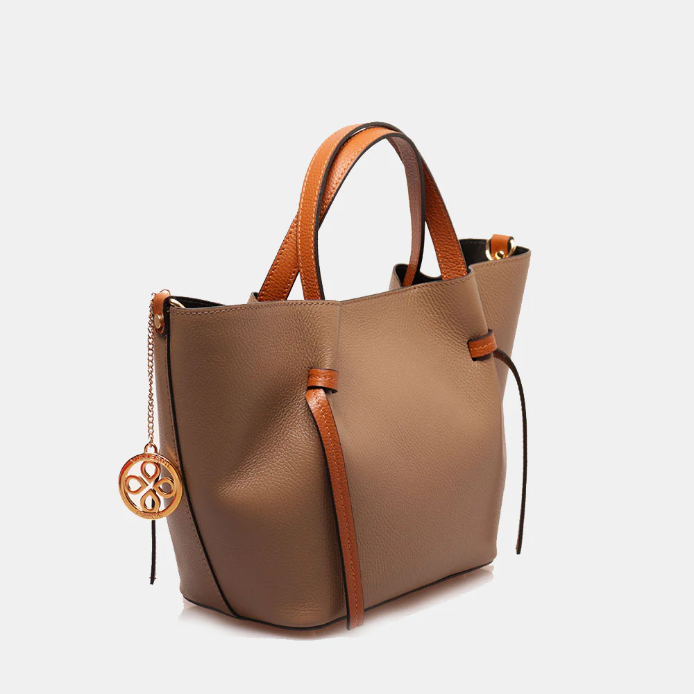 Borsa a Mano con Tracolla VIAVERDI in Pelle Taupe e Marrone Made in Italy linea Castiglione - Image 2