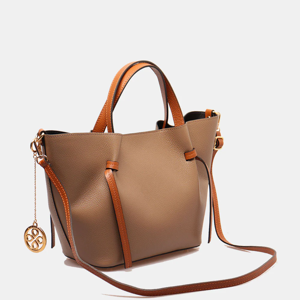 Borsa a Mano con Tracolla VIAVERDI in Pelle Taupe e Marrone Made in Italy linea Castiglione - Image 3