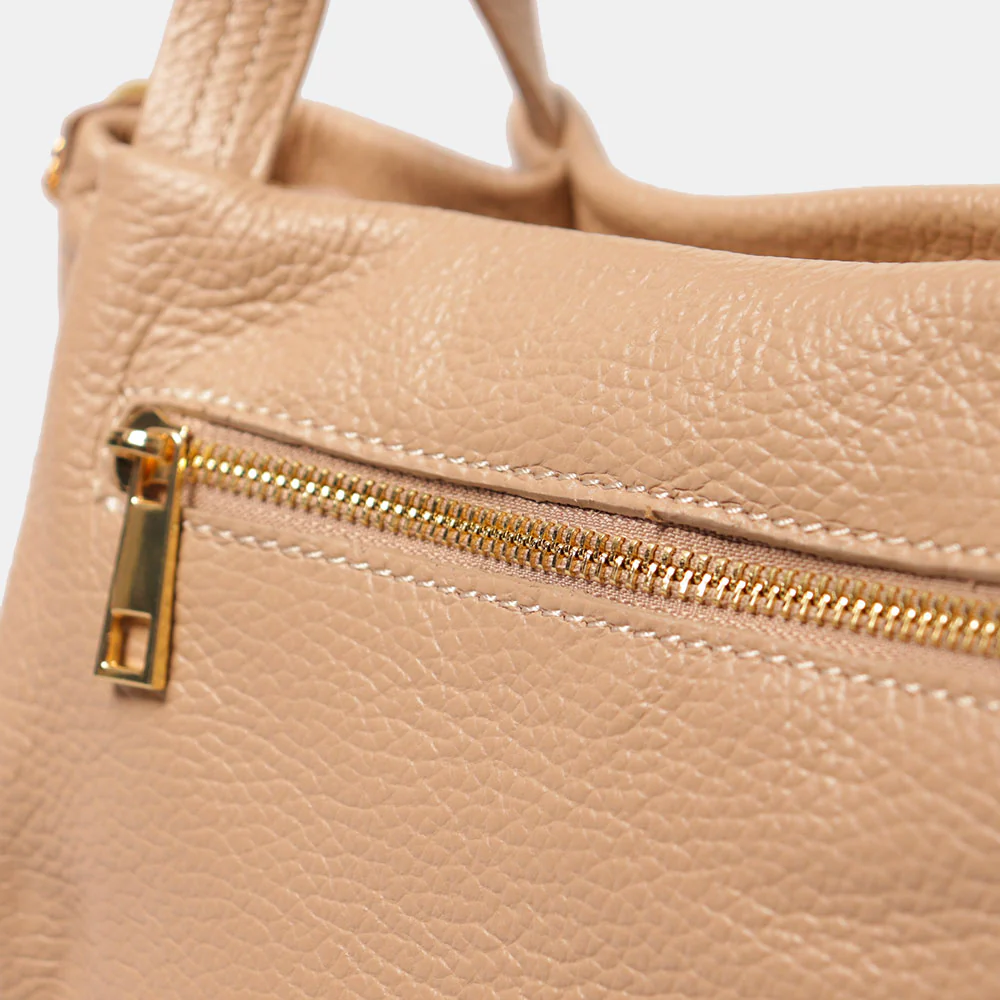 Borsa a Mano con Tracolla VIAVERDI in Pelle Taupe Made in Italy linea Castiglione - Image 6