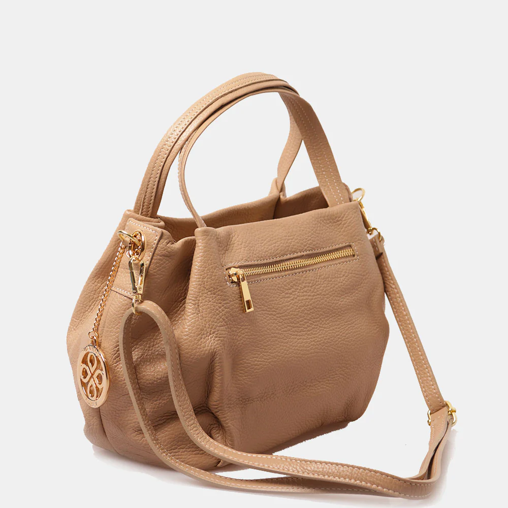 Borsa a Mano con Tracolla VIAVERDI in Pelle Taupe Made in Italy linea Castiglione - Image 7