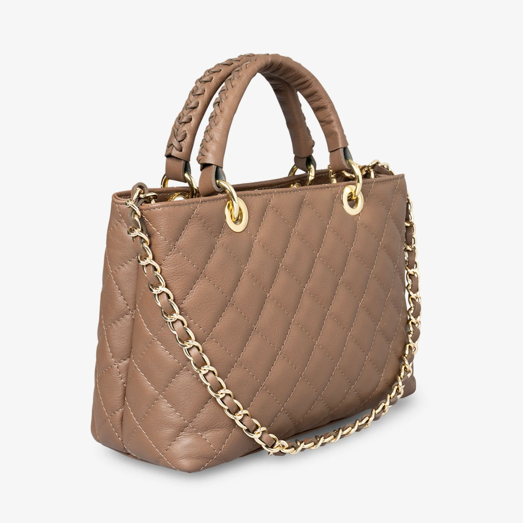 Borsa a Mano con Tracolla VIAVERDI in Pelle Taupe Matelassè Made in Italy linea Saturnia - Image 5