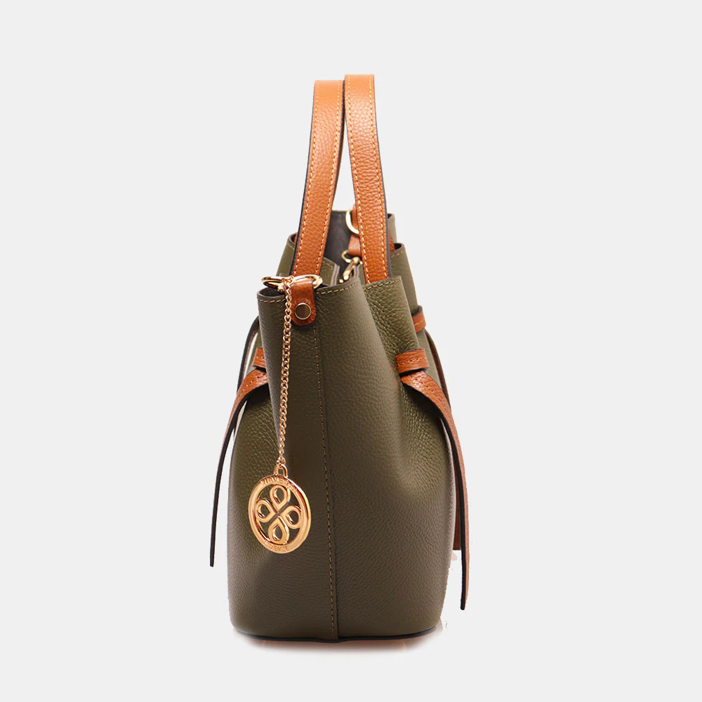 Borsa a Mano con Tracolla VIAVERDI in Pelle Verde e Marrone Made in Italy linea Castiglione - Image 5