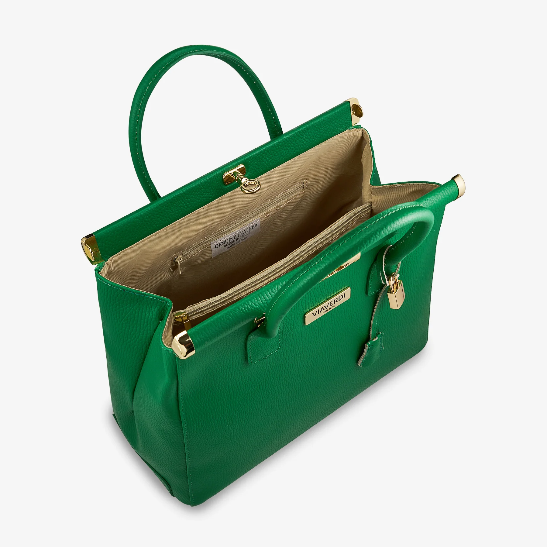 Borsa a Mano con Tracolla VIAVERDI in Pelle Verde Made in Italy Linea Barga - Image 5