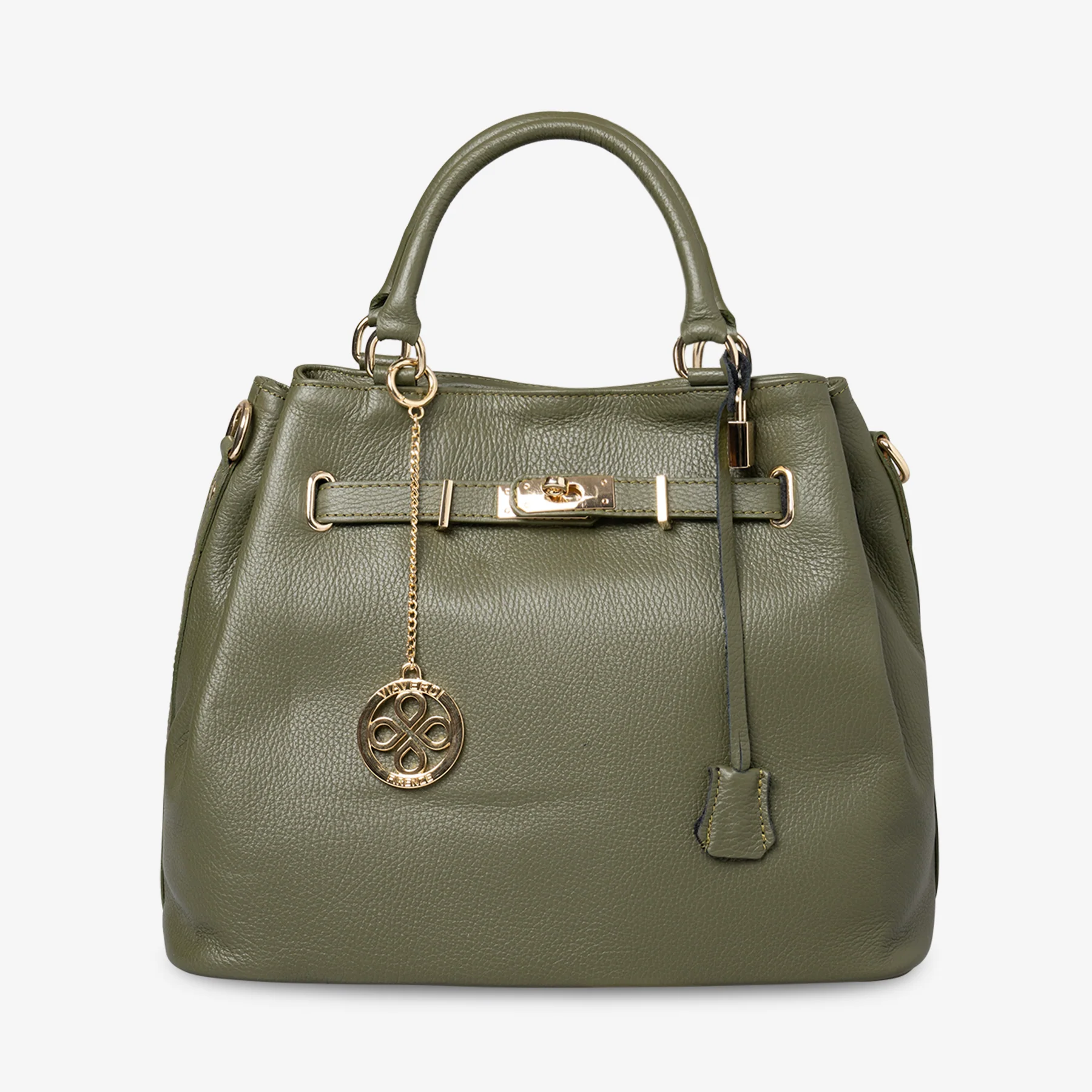 Borsa Grande a Mano con Tracolla VIAVERDI in Pelle Verde Made in Italy linea Artimino