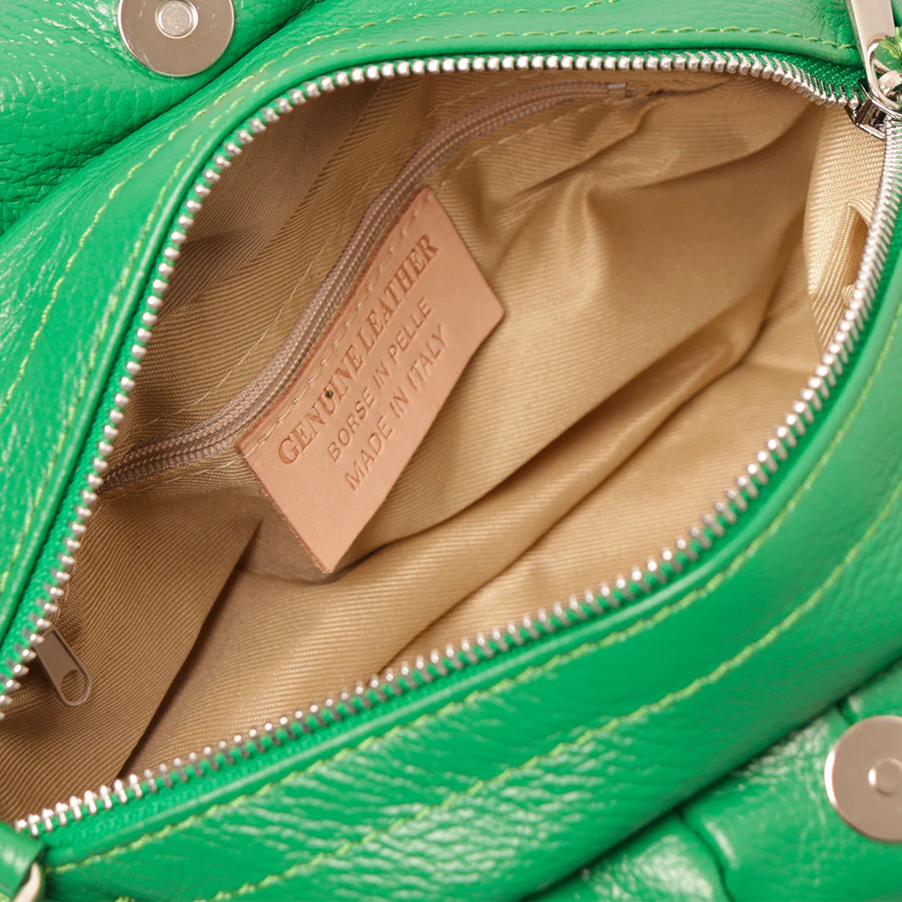 Borsa a Mano con Tracolla VIAVERDI in Pelle Verde Made in Italy linea Certaldo - Image 7