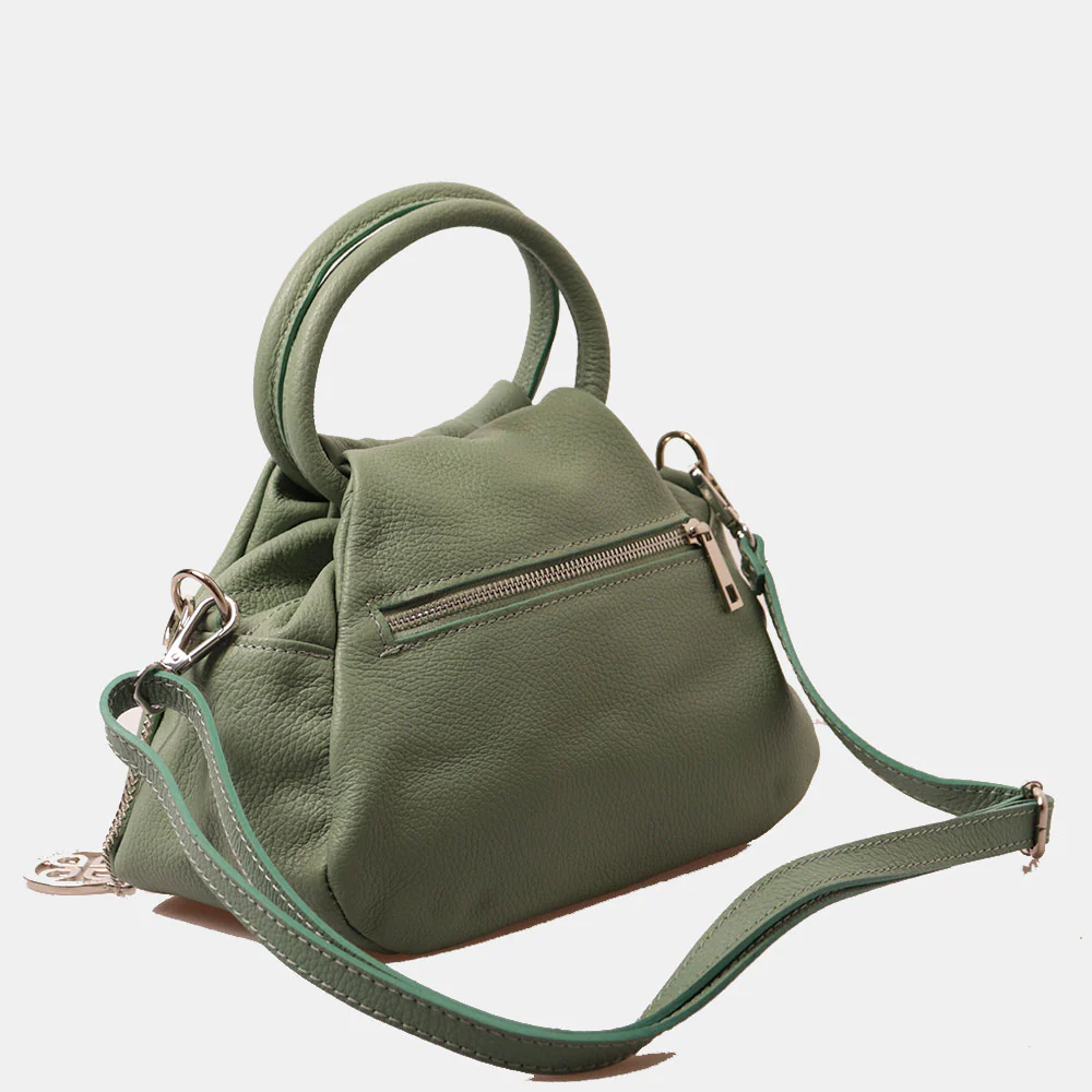 Borsa a Mano con Tracolla VIAVERDI in Pelle Verde Menta Made in Italy linea Certaldo - Image 7