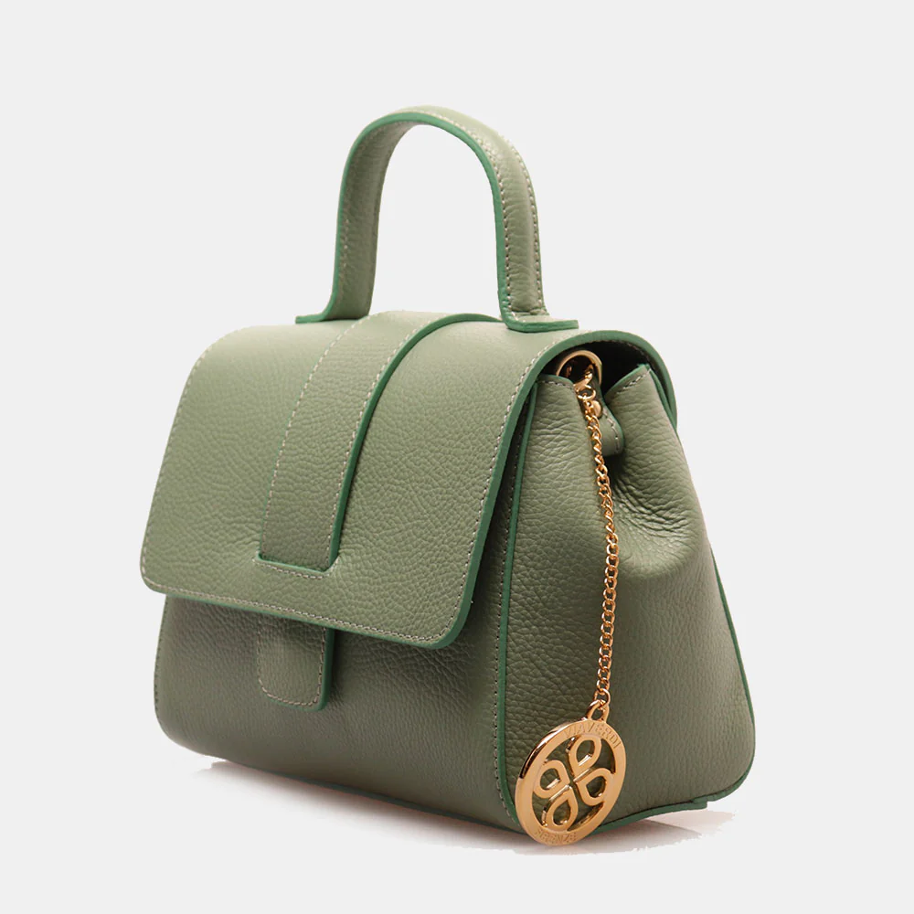 Borsa a Mano con Tracolla VIAVERDI in Pelle Verde Menta Made in Italy linea Fiesole - Image 3
