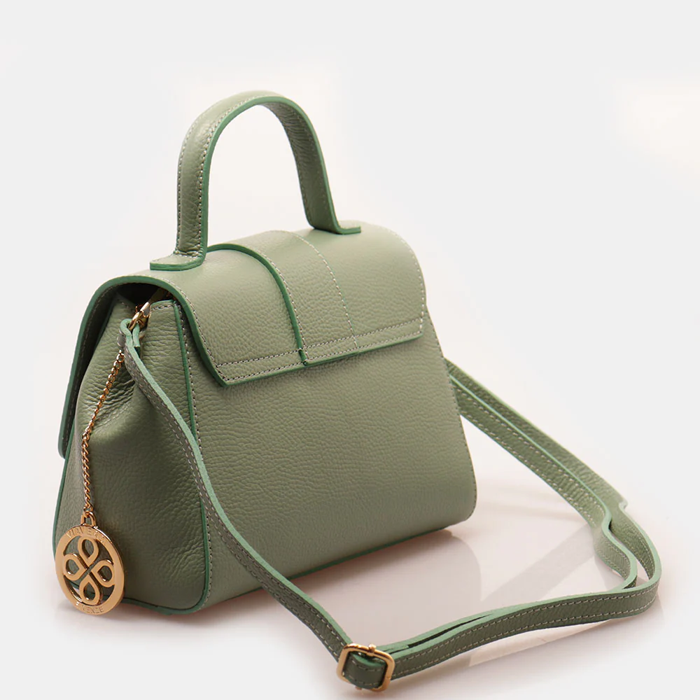 Borsa a Mano con Tracolla VIAVERDI in Pelle Verde Menta Made in Italy linea Fiesole - Image 4