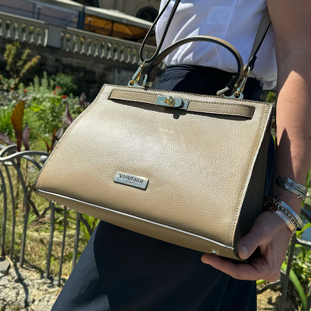 Borsa a Mano in Pelle Blu con Tracolla VIAVERDI Made in Italy Linea Barga - Image 7