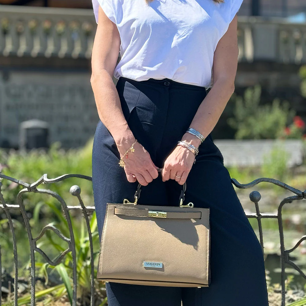 Borsa a Mano in Pelle Blu con Tracolla VIAVERDI Made in Italy Linea Barga - Image 8