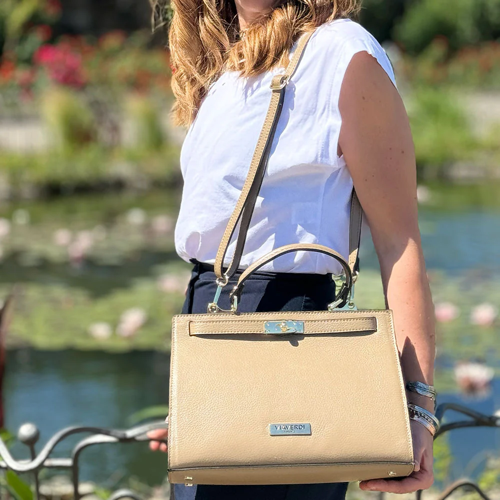 Borsa a Mano in Pelle Marrone con Tracolla VIAVERDI Made in Italy Linea Barga - Image 3