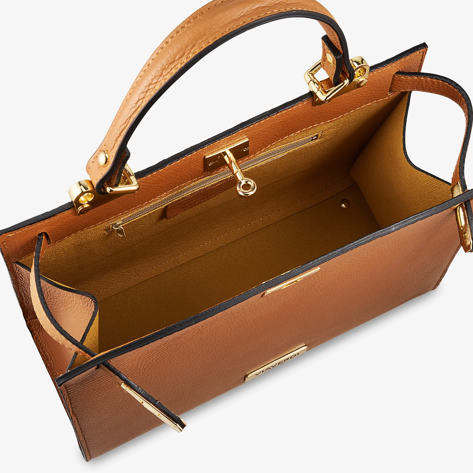 Borsa a Mano in Pelle Marrone con Tracolla VIAVERDI Made in Italy Linea Barga - Image 6
