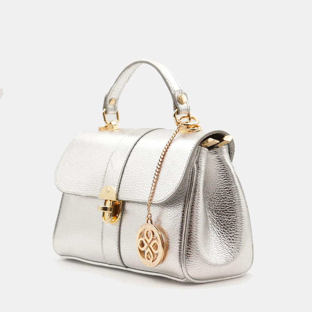 Borsa a Mano VIAVERDI in Pelle Argento Made in Italy linea Montalcino - Image 3