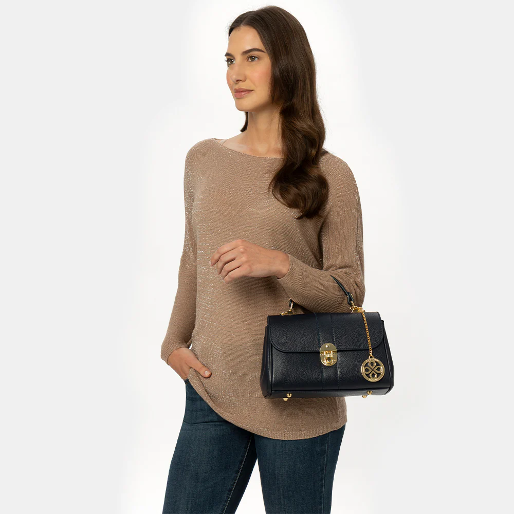 Borsa a Mano VIAVERDI in Pelle Blu Made in Italy linea Montalcino - Image 3