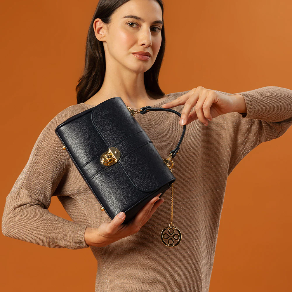 Borsa a Mano VIAVERDI in Pelle Blu Made in Italy linea Montalcino - Image 2