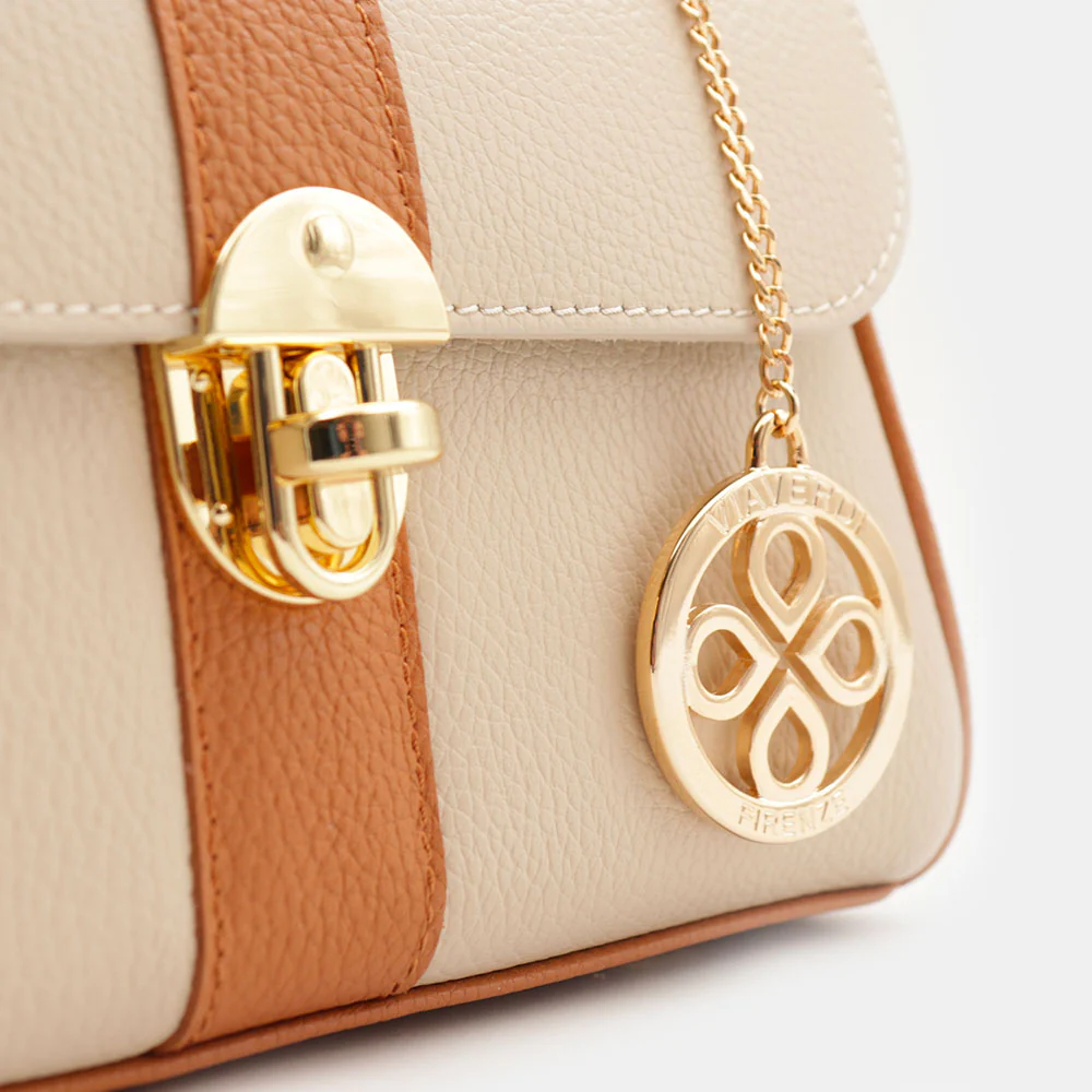 Borsa a Mano VIAVERDI in Pelle Beige e Cuoio Made in Italy linea Montalcino - Image 9