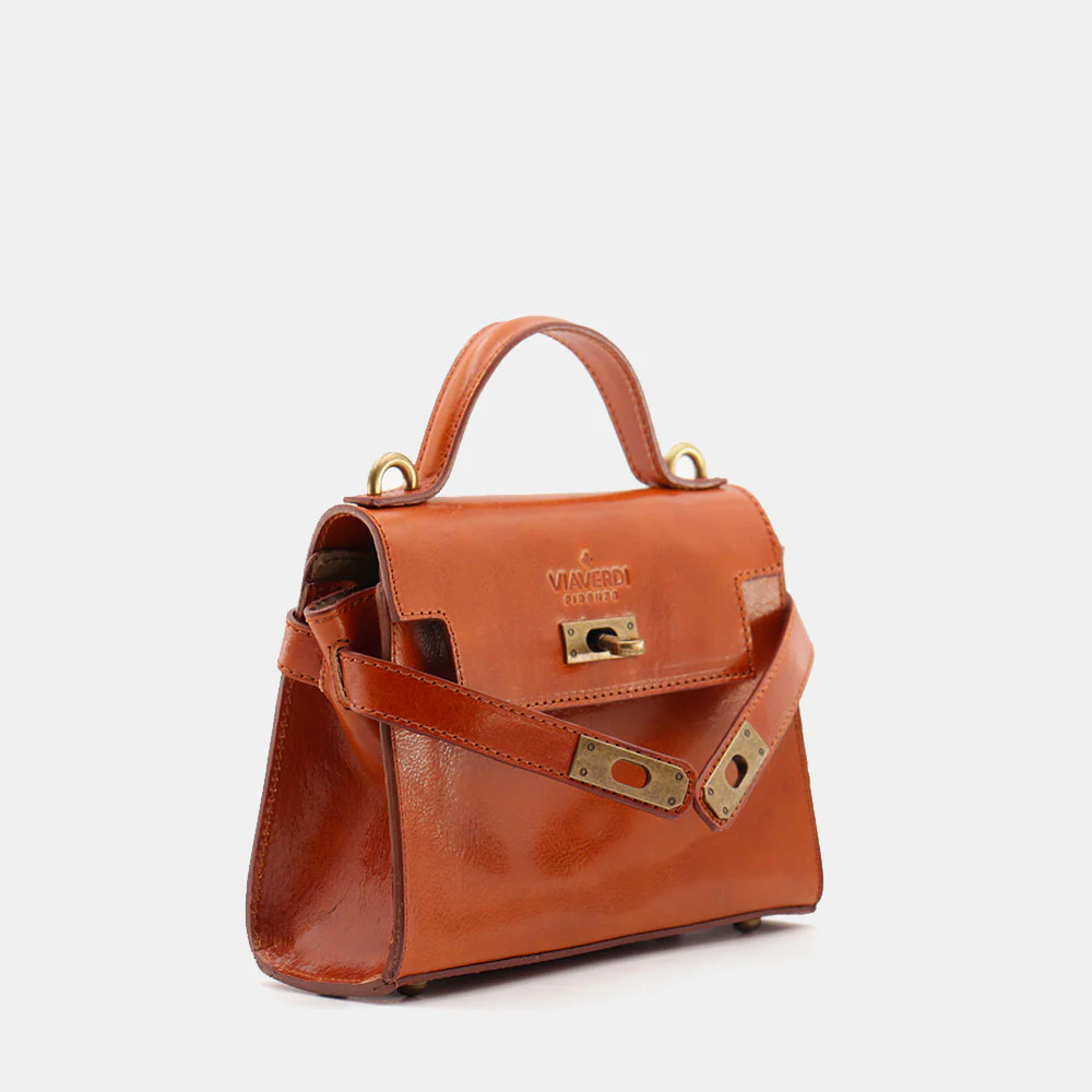 Borsa a Mano VIAVERDI in Pelle color Cuoio Made in Italy linea Firenze - Image 3