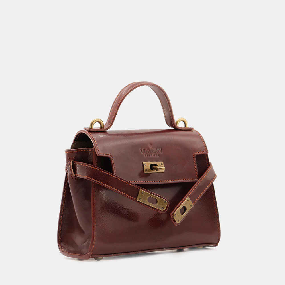 Borsa a Mano VIAVERDI in Pelle Marrone Made in Italy linea Firenze - Image 3