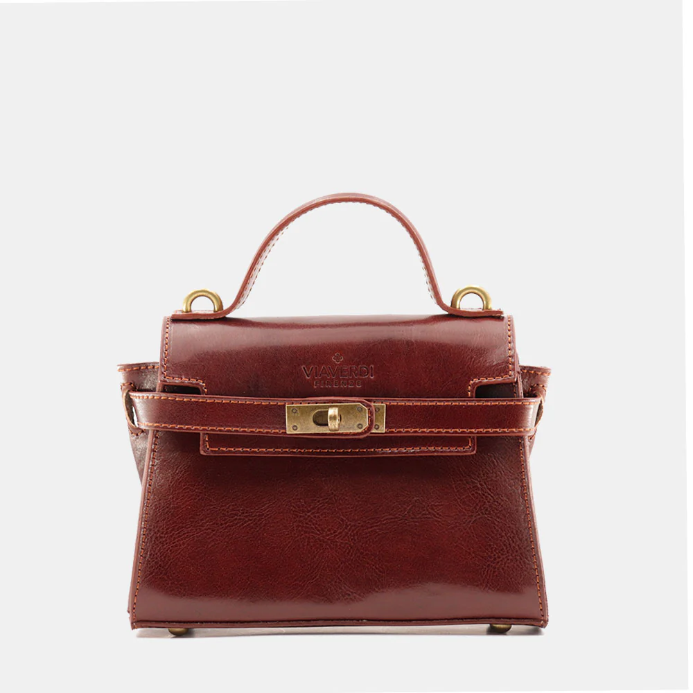 Borsa a Mano VIAVERDI in Pelle Marrone Made in Italy linea Firenze - Image 4